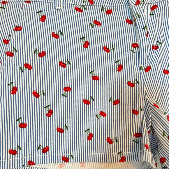 Women's Bebop Striped Blue White Shorts with Red Cherry Pattern Size 9 Midrise - Picture 4 of 6